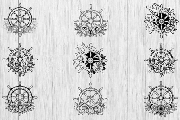 Flower Ship Wheel Svg Bundle for Embroidery Projects