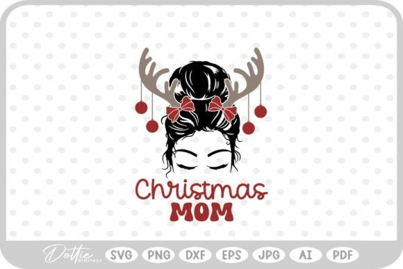 Mom Christmas Messy Bun SVG PNG DXF: A Festive Graphic Design Asset for Crafts and Branding