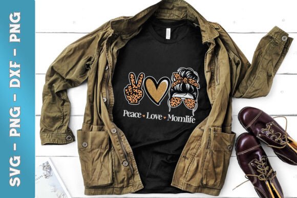 Peace Love Mom Life Messy Bun SVG for Crafts and Graphics