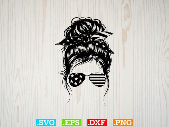 USA Flag Messy Bun SVG & PNG for Blog and Website Graphics